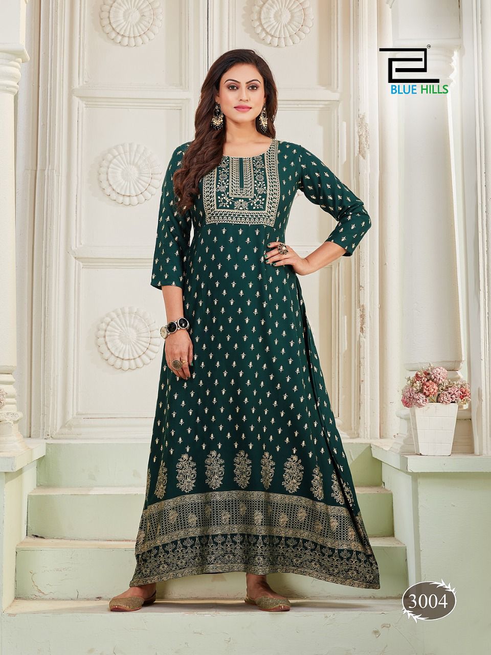 Blue Hills Poshak 3 New Exclusive Wear Rayon Long Printed Kurti Collection